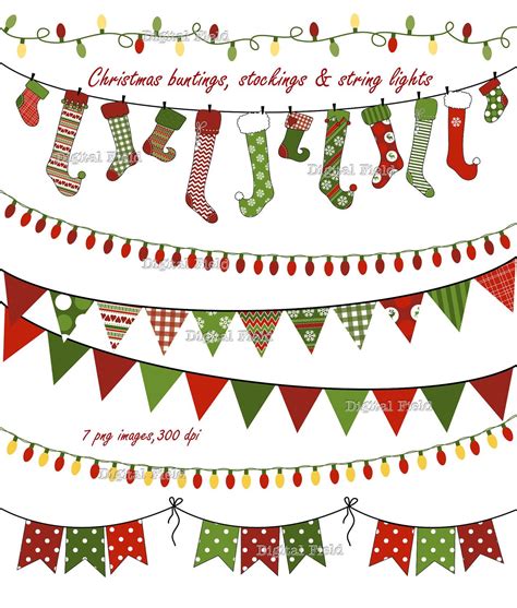 Christmas Buntings Stockings And Lights Clip Art By Digitalfield