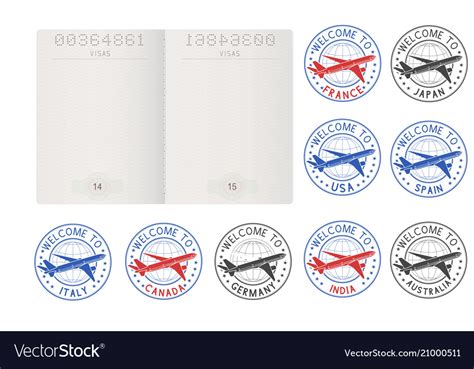 Blank Passport Pages And Decorative Travel Stamps Vector Image