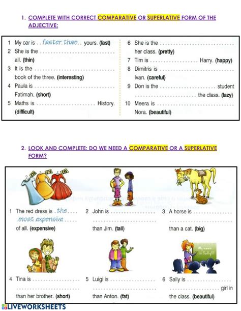 Teaching adjectives is usually quite enjoyable. Comparative and superlative adjectives: Comparatives and superlatives online exercise