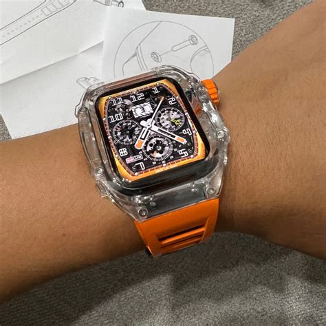 Richard Mille Style Oem Iwatch Bands Watch Strap Case Orange 45mm For