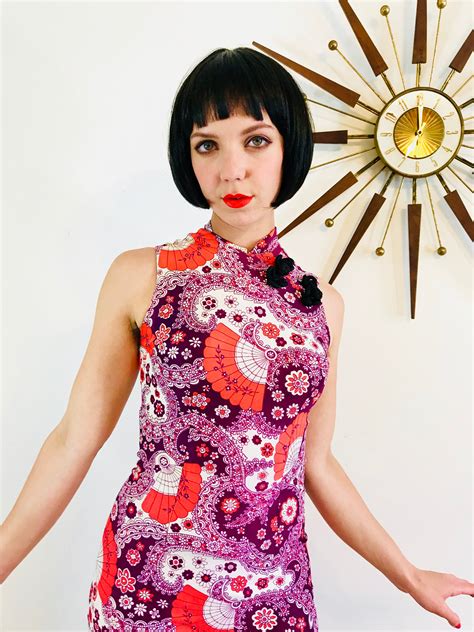 70s maxi dress paisley print dress 60s hippie dress psychedelic pattern vintage cheongsam