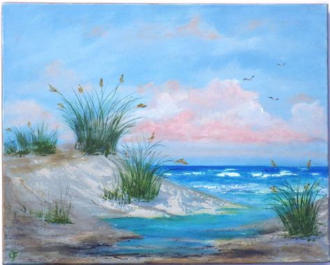 Beach Painting With Sand Dunes Sea Oats Sea Grass And And
