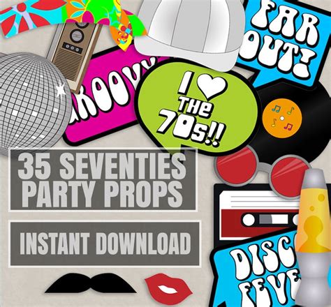 35 Seventies Printable Party Photo Booth Props 70s Photo Etsy Uk