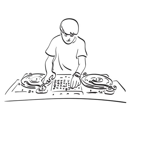 Male Dj Playing Turntable Illustration Vector Hand Drawn Isolated On
