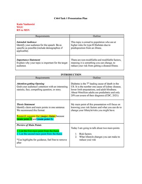 Task 1 Introduction To Communication C464 Task 1 Presentation Plan