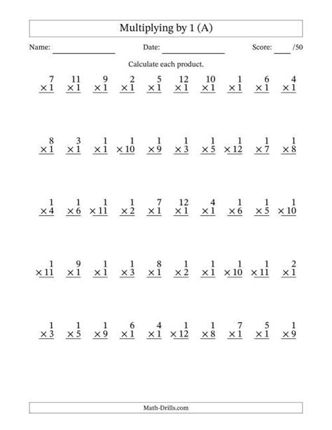 Multiplying 1 To 12 By 1 50 Questions All