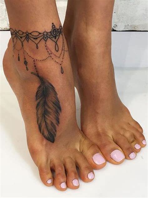 20 Feather Tattoo Ideas For Women Ankle Bracelet Tattoo Anklet