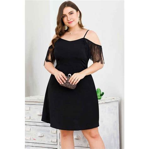 Black Solid A Line Wedding Guest Semi Formal Dress With Tassel Sleeves