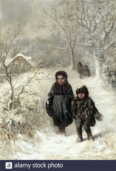 Friedenberg Wilhelm Children Walking In A Snowy Landscape German