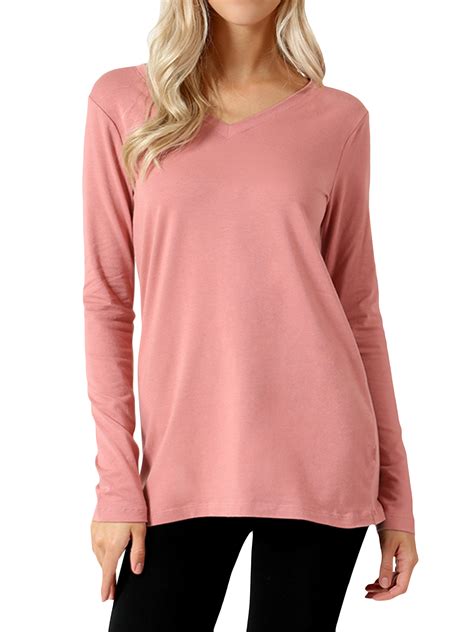 TheLovely - Women Basic Cotton Relaxed Fit V-Neck(S-3X) Long Sleeve T 