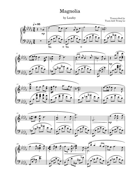 Magnolia Laufey Sheet Music For Piano Solo