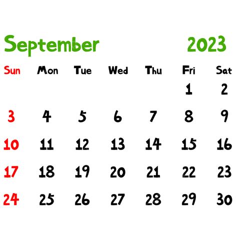 2023 Calendar September Green 2023 Calendar Calendar September Png