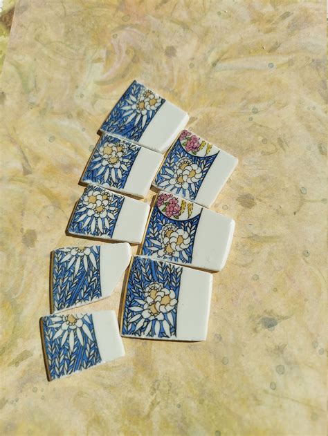 Mosaic Tiles 23 Pieces Vintage China Hand Cut Porcelain Etsy
