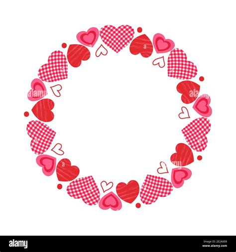 Round Frame Of Red Hearts For Valentines Day Isolated On White