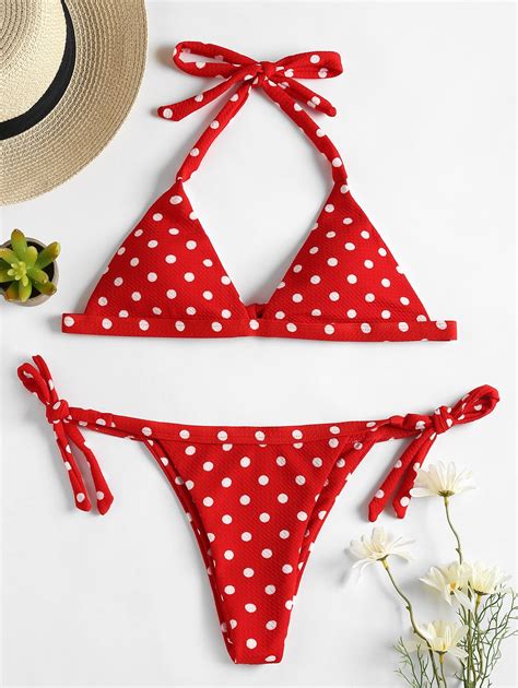 Dotted Tie Sides Thong Bikini Set In Bikinis Set From Sports And Entertainment On