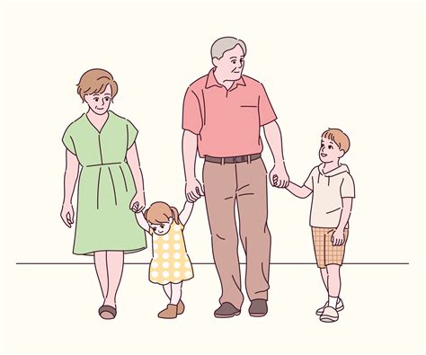 Grandfather And Grandmother Are Walking By Holding The Hands Of Their