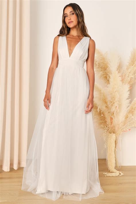 White Tulle Maxi Dress Sleeveless Bridal Dress White Dress Lulus