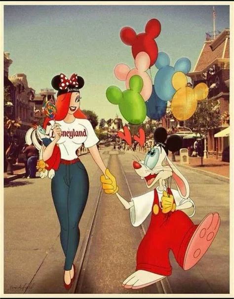 Two Cartoon Characters Are Walking Down The Street With Mickey And