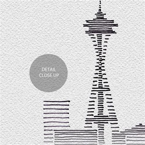 Seattle Skyline Art Printable Hand Drawn City Illustration Etsy