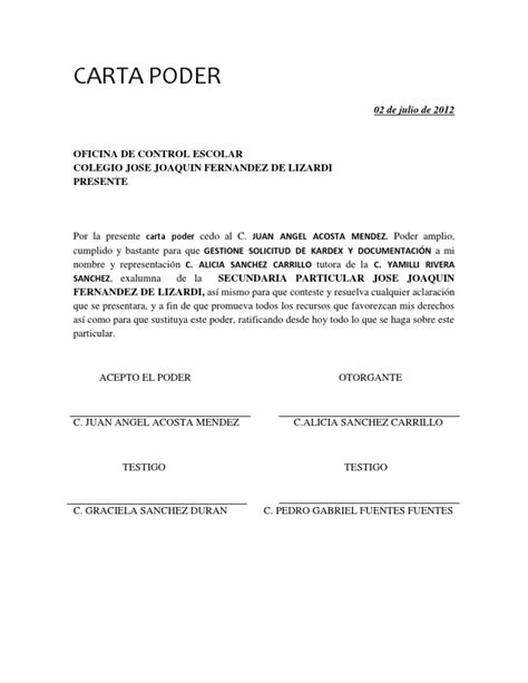 Carta Poder Oficina De Control Escolar Colegio Jose Joaquin Fernandez