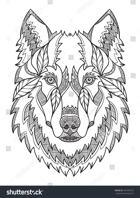 Gray Wolf Head Zentangle Doodle Stylized Royalty Free Stock Vector