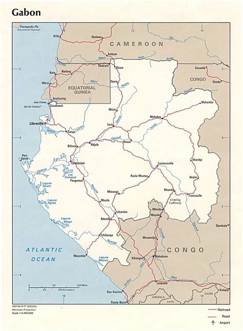 Large Political Map Of Gabon With Roads Railroads Major Cities And
