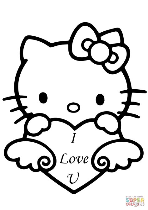 Hello Kitty with "I Love You" Heart coloring page | Free Printable