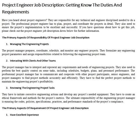 Site reliability engineer job description. Project Engineer Job Description: Getting Know The Duties ...