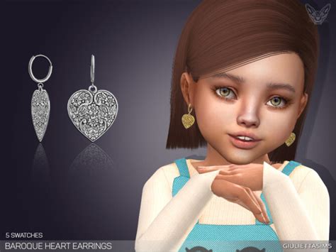Baroque Heart Drop Earrings For Toddlers By Feyona At Tsr Sims 4 Updates