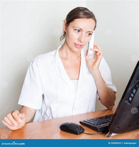 Medical Receptionist Calling Stock Image Image Of Assistant Front