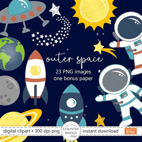 Outer Space Clipart Set With Rockets Planets And Stars In The Sky For