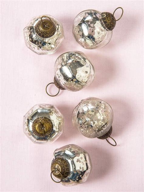 6 Pack 2 Silver Penina Mercury Glass Ball Ornaments
