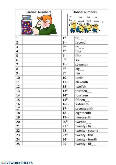 Numbers Ordinal And Cardinal To Write Worksheet Writing English As A