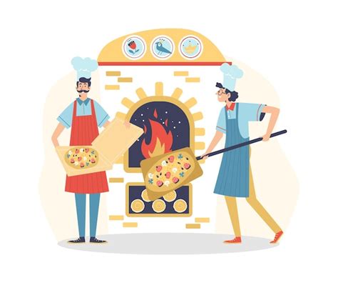 Küchenchef Kocht Der Pizza Auf Die Flache Vektorillustration Des