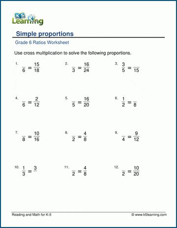 Grade 6 math worksheet: solving proportions