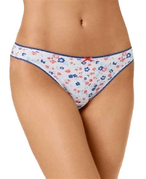 Charter Club Charter Club Womens Pretty Lace Trim Cotton Thong Panties Blooming Floral Small