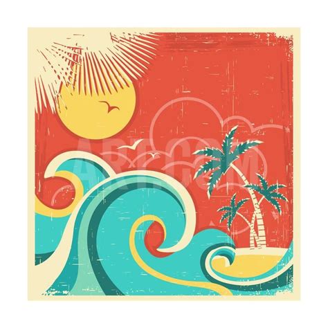 Vintage Tropical Poster With Island And Palms Art Print By Geraktv At