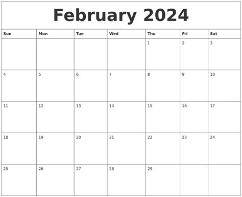 February 2024 Blank Printable Calendars