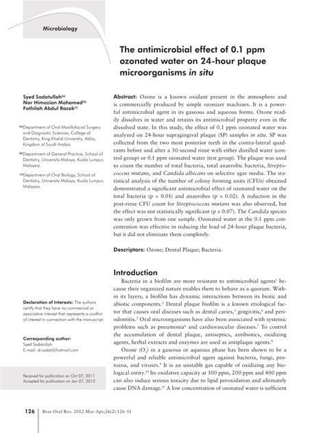 Pdf The Antimicrobial Effect Of Ppm Ozonated Water On Hour