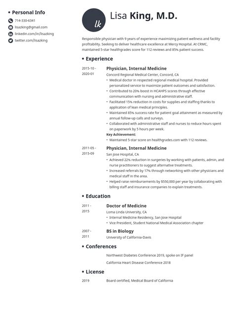 Medical Doctor Resume Examples And Tips Md Cv Template