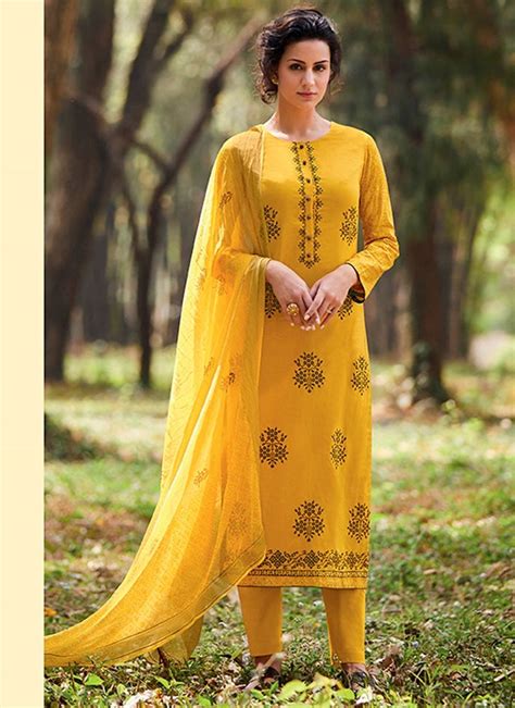 Stupendous Yellow Lawn Cotton Palazzo Salwar Suit Attractive Dresses