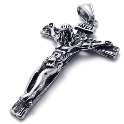 Bijoux Pendentif De Croix Jesus Crucifix En Acier Inoxydable Avec