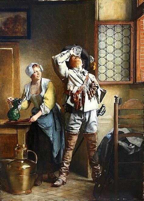 Oil Painting Replica A Cavalier And Serving Wench In A Tavern Interior By Eduard Charlemont