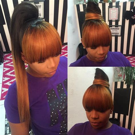 Kinda Like The Color Concept Weave Ponytails With Bangs