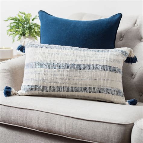 Navy Striped Tassel Pillow With Images Navy Blue Throw Pillows