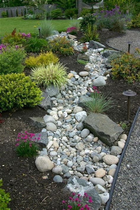 Dry Creek Rock Stream Gorgeous Front Yard Landscaping Ideas 23023
