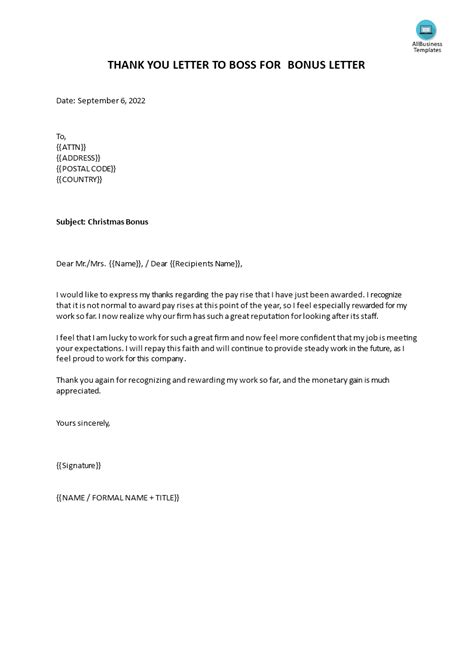 Thank You Letter To Boss For Bonus Templates At