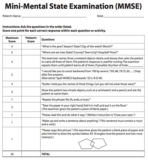 Mini Mental State Examination Printable