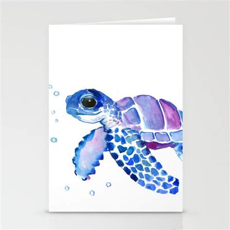 Blue Purple Sea Turtle Turtle For Nursery Greeting Card By Surenart