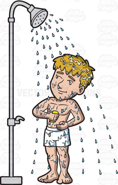 A Contented And Happy Man Taking A Shower Cartoon Clipart